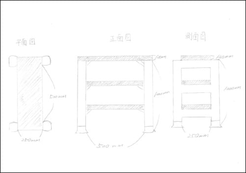 単管パイプ DIY 3面図 サイズ記載