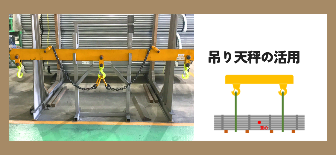 吊荷の安定に効果絶大！！！パイプの凹みを減らす吊り天秤の活用。